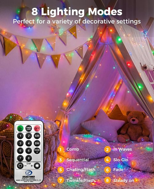 Fairy Lights 66 Ft | 200 LED Plug-In String Lights with Remote, 8 Modes & Timer for Indoor Decor