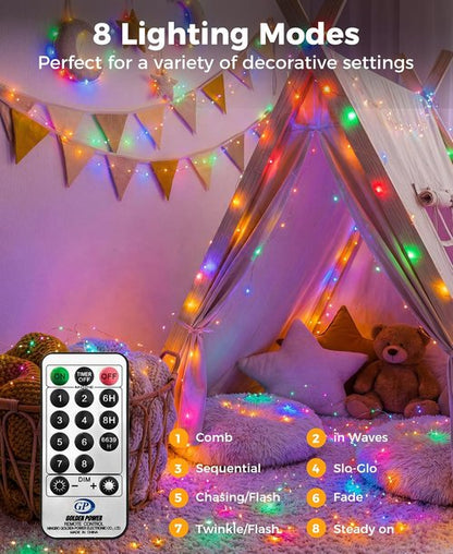 Fairy Lights 66 Ft | 200 LED Plug-In String Lights with Remote, 8 Modes & Timer for Indoor Decor