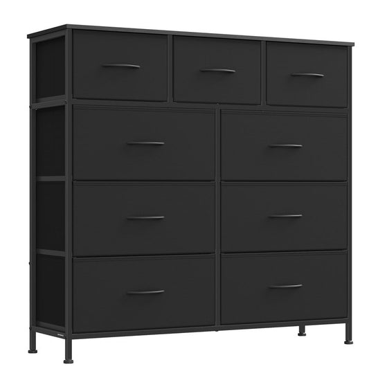 SONGMICS Dresser for Bedroom, Chest of Drawers, Steel, MDF, 9 Non-Woven Fabric Drawers, Storage Organizer Unit, Closet, Entryway, Ink Black and Ebony Black ULGS324B01S