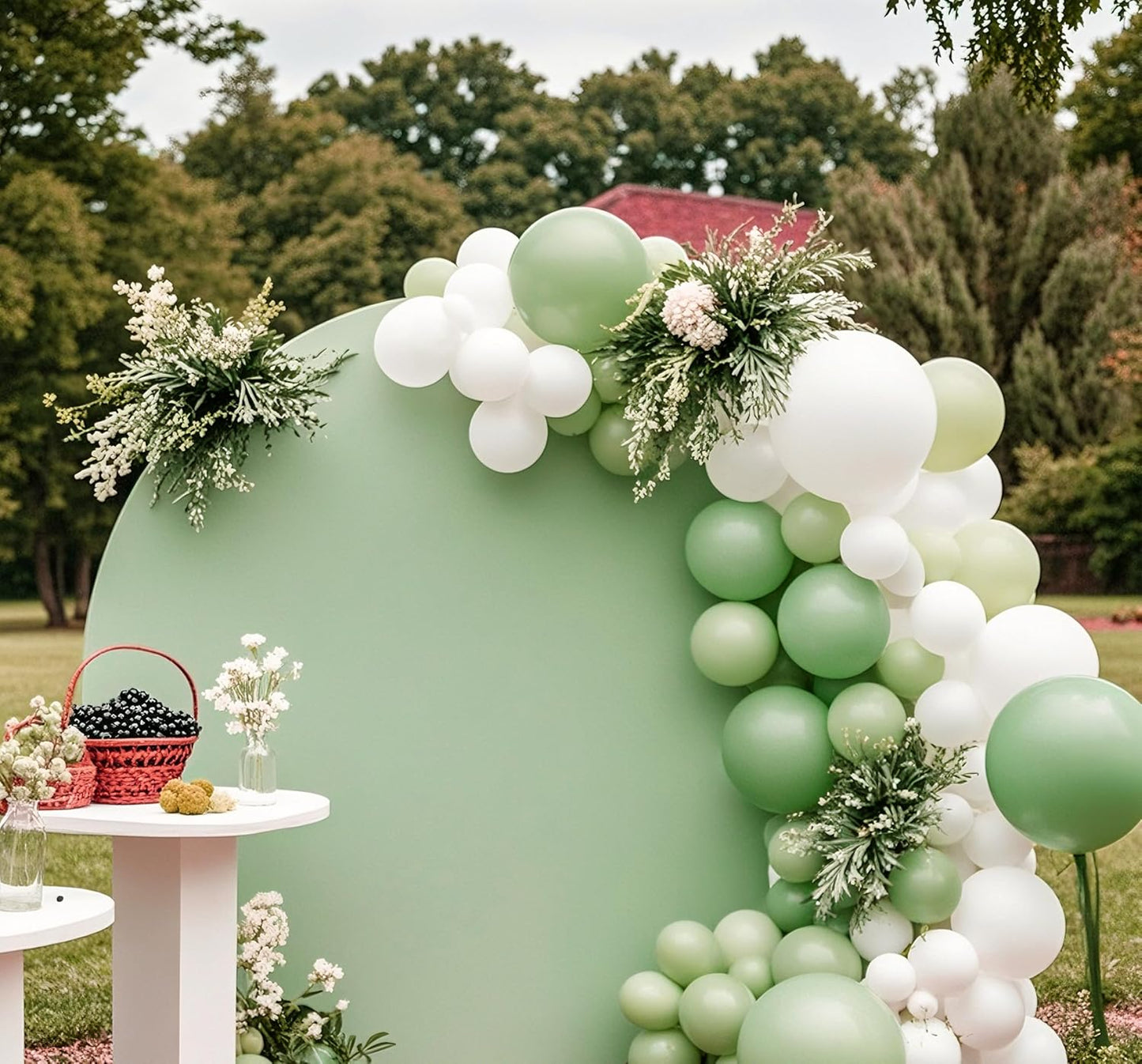 Skiennix 6.6 FT Round Backdrop Cover - Sage Green Spandex Fitted Arch for Weddings & Parties