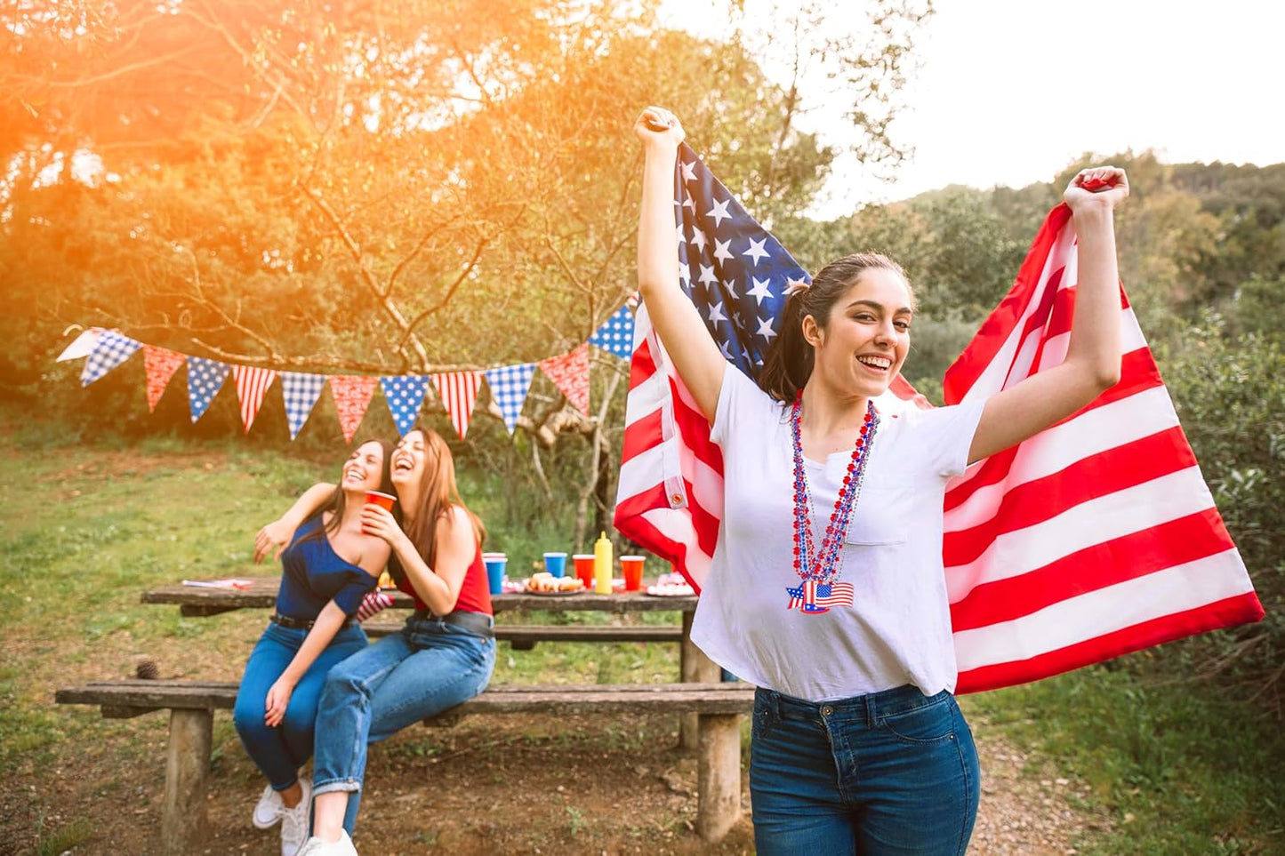 Moon Boat 72PCS 4th of July Accessories - Patriotic Necklaces with Blue, White, and Red Beads for Independence Day Celebrations