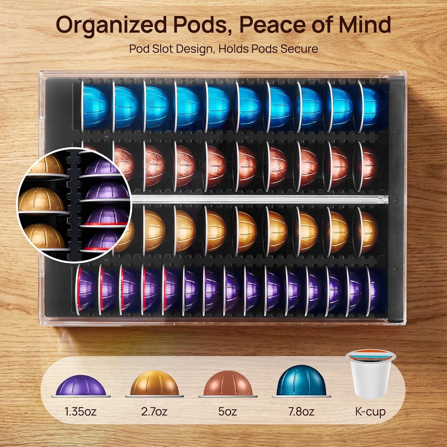 Vtopmart Coffee Pod Organizer - Acrylic Holder for Nespresso Vertuo Pods | Holds 40 Large or 60 Small Capsules