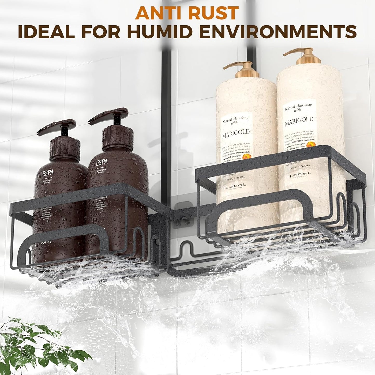 Reinhardt Adjustable Shower Caddy - Rustproof Organizer with Hooks & Soap Holder | Black