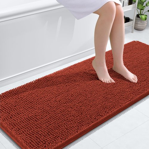 OLANLY Bathroom Rugs 59x24, Extra Soft Absorbent Chenille Bath Rugs, Rubber Backing Quick Dry, Machine Washable Bath Mats for Bathroom Floor, Tub and Shower, Home Decor Accessories, Rustic Terracotta