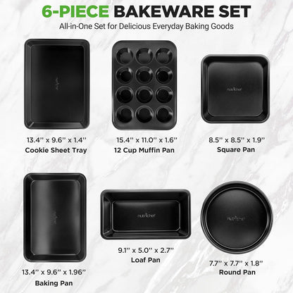 NutriChef Non-Stick Baking Pan Set - Stackable Carbon Steel Bakeware with Cookie Sheet, Muffin & Loaf Pan, Oven & Dishwasher Safe
