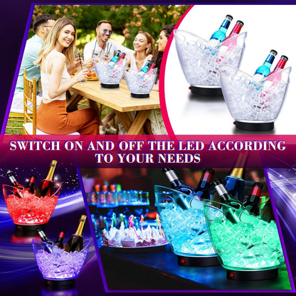 Umigy 6 Pcs 5L LED Ice Buckets Clear Plastic Ice Bucket Large Capacity Light RGB Colorful LED Cooler with Lights for Champagne Wine Beer Party Bar Club