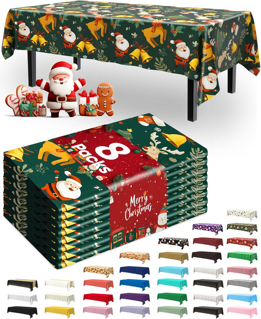 Pureegg Disposable Plastic Tablecloths - Sturdy Leakproof Covers for Parties | 54 x 108 Inch, Christmas Green, 8 Pack