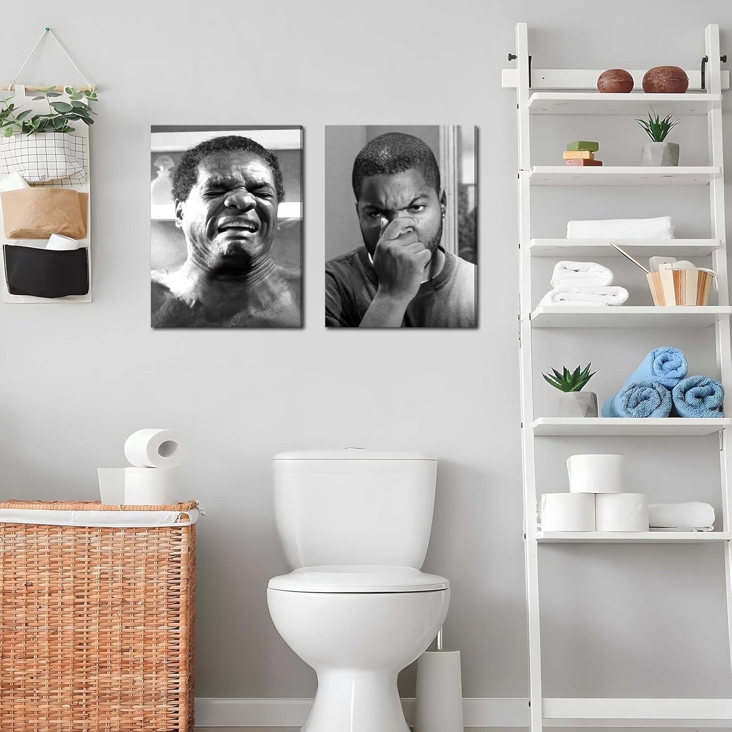Skiennix Framed Funny Bathroom Canvas Wall Art Set | Vintage Comedy Movie Posters - 16x24in