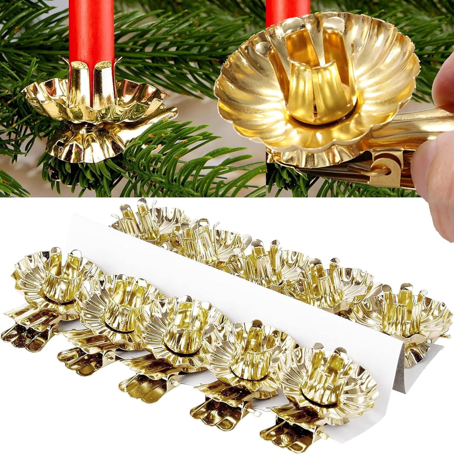 Skiennix Gold Flower-Shaped Candle Holders - 20PCS Clip-On Design for Christmas & Special Occasions