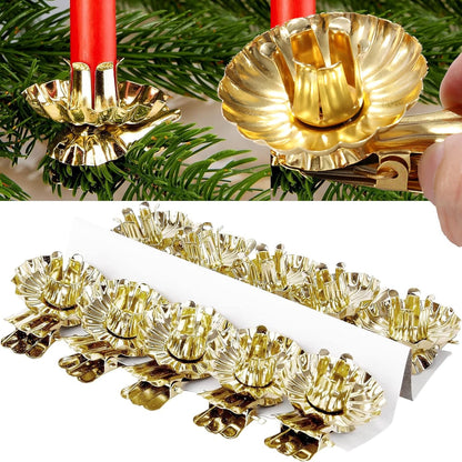 Skiennix Gold Flower-Shaped Candle Holders - 20PCS Clip-On Design for Christmas & Special Occasions