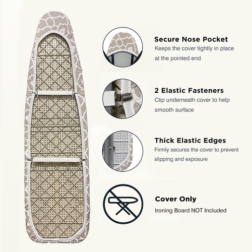 UniSimp Ironing Board Cover and Pad 15"x54" Extra Thick Natural Cotton, Scorch and Stain Resistant Padding, Standard Size Iron Board Cover with Fasteners Heavy Duty Elastic Edge, Heatproof Geometric