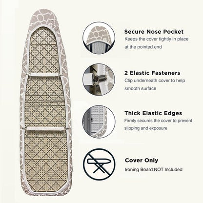 UniSimp Ironing Board Cover and Pad 15"x54" Extra Thick Natural Cotton, Scorch and Stain Resistant Padding, Standard Size Iron Board Cover with Fasteners Heavy Duty Elastic Edge, Heatproof Geometric