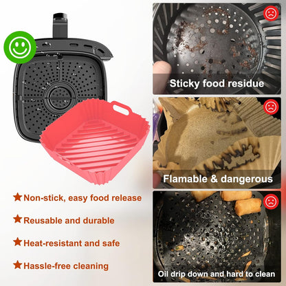 Skiennix Air Fryer Silicone Liners - Reusable 7.1 Inch Square Mats for 4-7 QT Air Fryers | Baking Tray Accessories