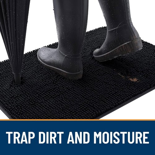 **OLANLY Dog Door Mat - Absorbent Non-Slip Chenille Mat for Muddy Paws | 32x20 Inches, Black**