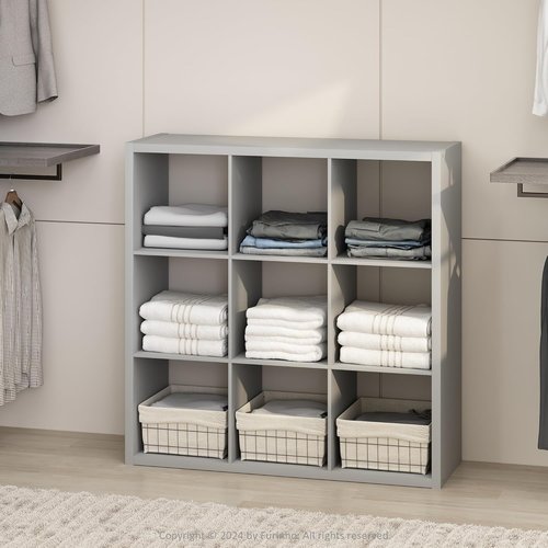 Furinno 9-Cube Closet Organizer - Extra Thick Frame for Stylish Storage | Light Grey