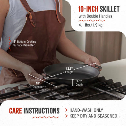 Victoria Cast Iron Round Skillet with Double Loop Handles, Made in Colombia, 10 Inches