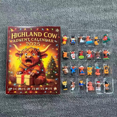 Highland Cow Advent Calendar 2025 - 24-Day Countdown with 3D Dolls | Unique Holiday Desk Decor