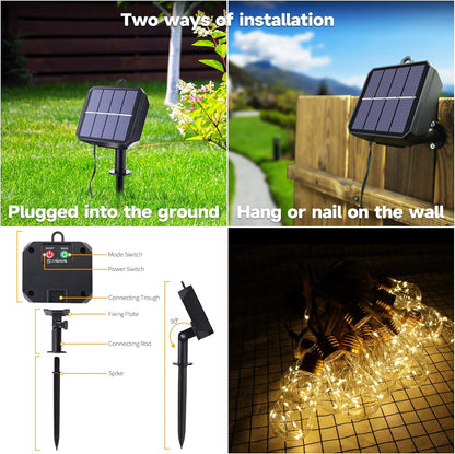 Skiennix Solar Outdoor String Lights - 20Ft Vintage Rope Design | Waterproof Warm White with 8 Modes & 16 Shatterproof Bulbs for Garden & Patio