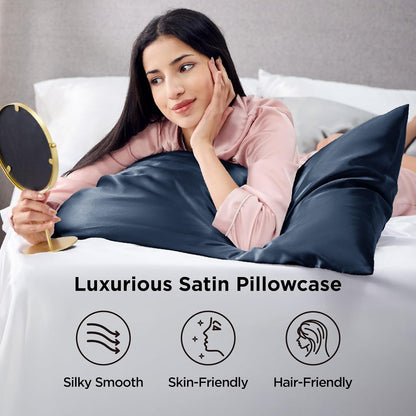 Bedsure Satin Pillowcase - Luxurious Silk-Like Comfort | Standard Size 20x26 Inches, Blue - Perfect Gift for All