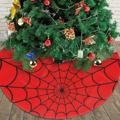 Red Black Spider Web 36" Christmas Tree Skirt - Xmas Holiday Decor (Variation: Red Black Spider Web+36")
