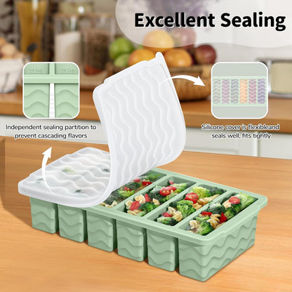Skiennix Silicone Freezer Trays - 2-Pack with Lid for Meal Prep | 2 Large 2-Cup & 6 Small 1/2-Cup Molds