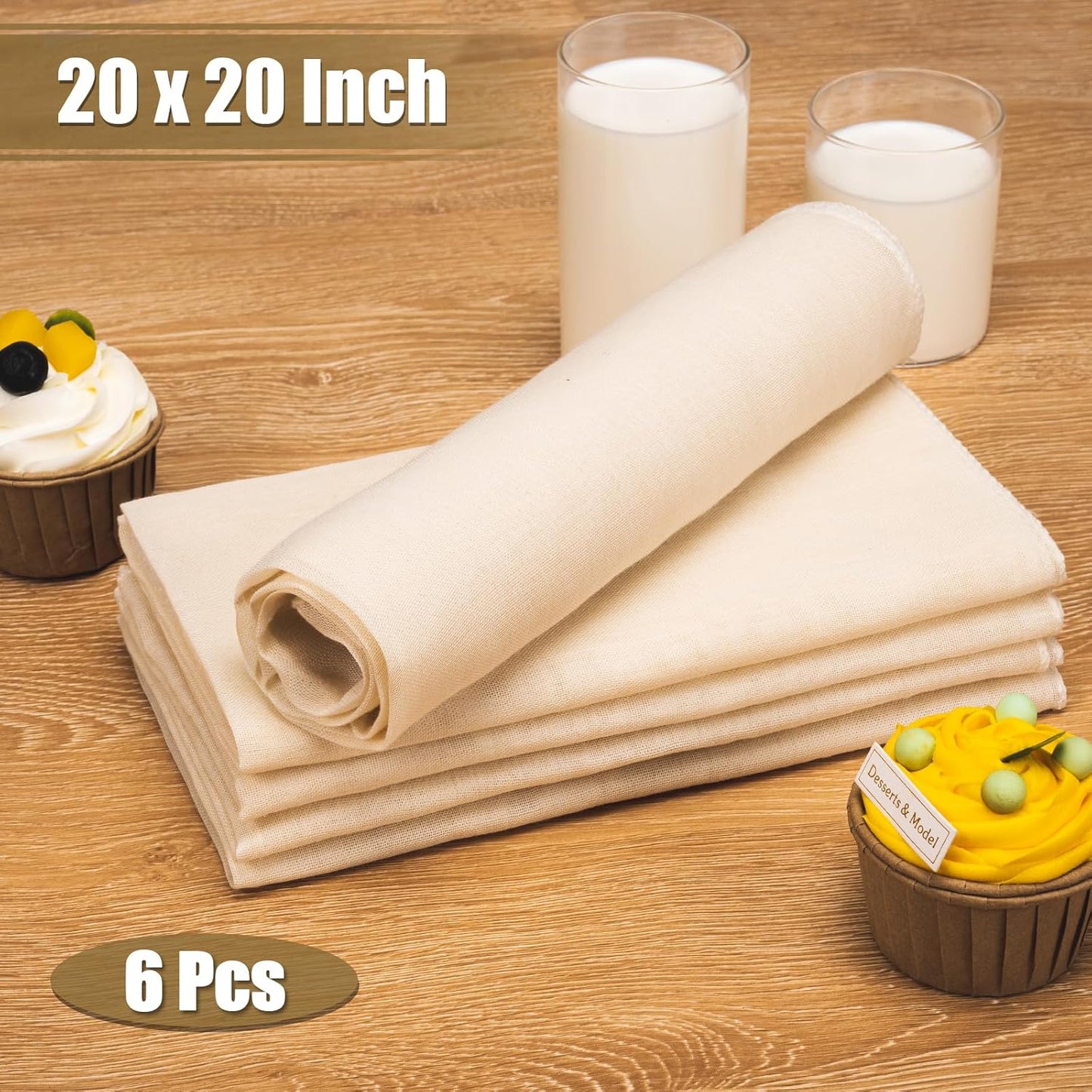 Skiennix Cheese Cloths - 6PCS Reusable Unbleached Cotton Strainers | 20x20 Inch for Cooking & Cheese Making