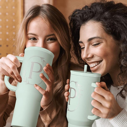 Personalized Monogram Tumbler with Handle - 40oz (Letter P) Insulated Travel Cup