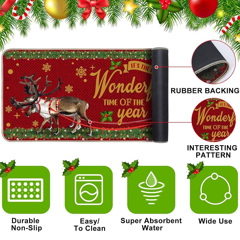 Santa Black Kitchen Rugs 2-Piece Set 17x29 & 17x47 Inches