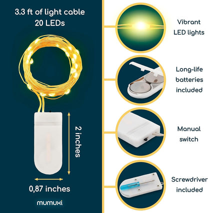 MUMUXI Fairy String Lights - 20 Pack 3.3ft Battery Operated Mini LEDs for Weddings & Crafts | Warm White