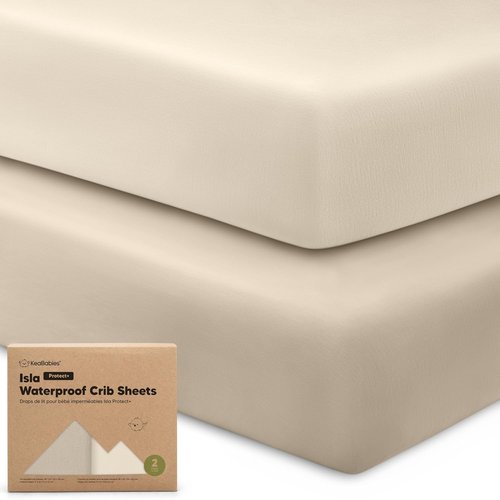 KeaBabies Waterproof Baby Crib Sheets - 2-Pack Viscose Bamboo Fitted Mattress Protector | Soft Ecru 52x28