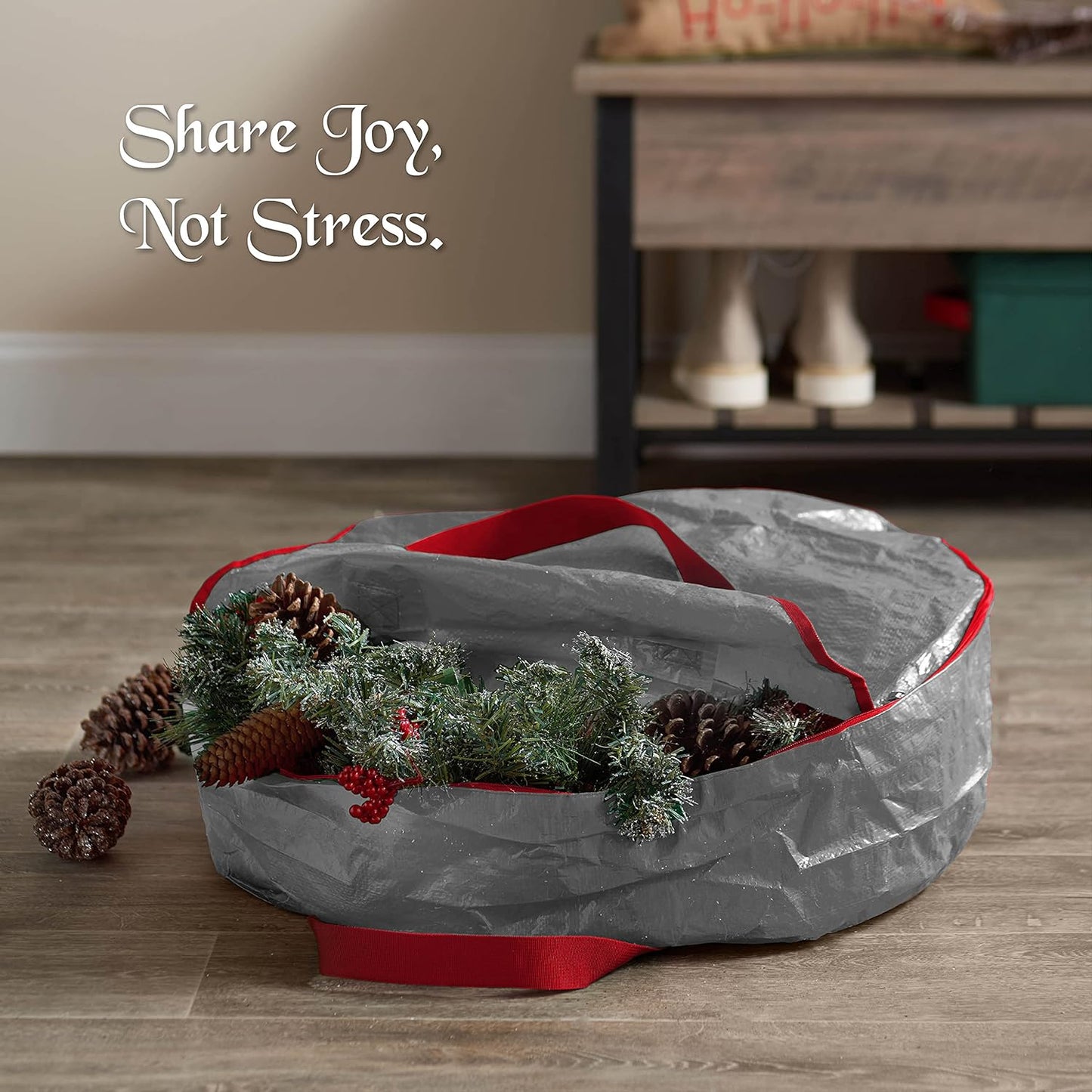 ZOBER Wreath Storage Container - 30 Inch Dual Zippered Bag for Artificial Wreaths - Durable Gray Design