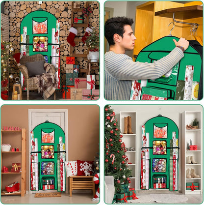 Skiennix Gift Wrapping Paper Organizer - Double-Sided Over The Door Storage | 48x24 Inch, Green