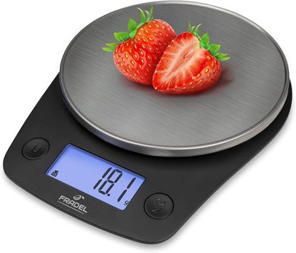 Fradel Digital Kitchen Food Scale - Accurate 0.1g Measurement in Grams & Ounces | 11lb Capacity, Round Design