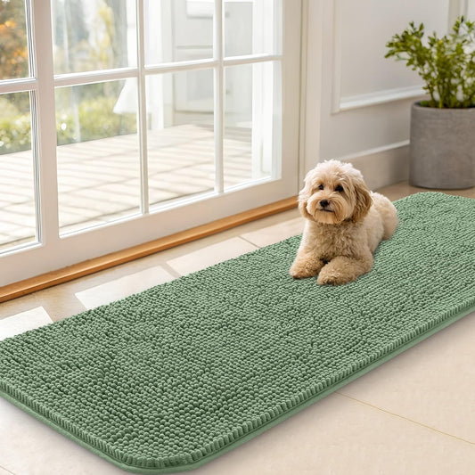 OLANLY Dog Door Mat - Absorbent Non-Slip Washable Doormat for Muddy Paws | 59x20 Olive Green