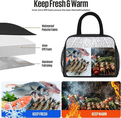Douyadady Insulated Lunch Bag - Stylish Black Lunch Box for Men and Women | Durable & Spacious