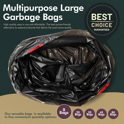 PAMI 30-Gallon Drawstring Trash Bags - Extra-Strong, Thick, Unscented Garbage Liners | 8-Pack, Black