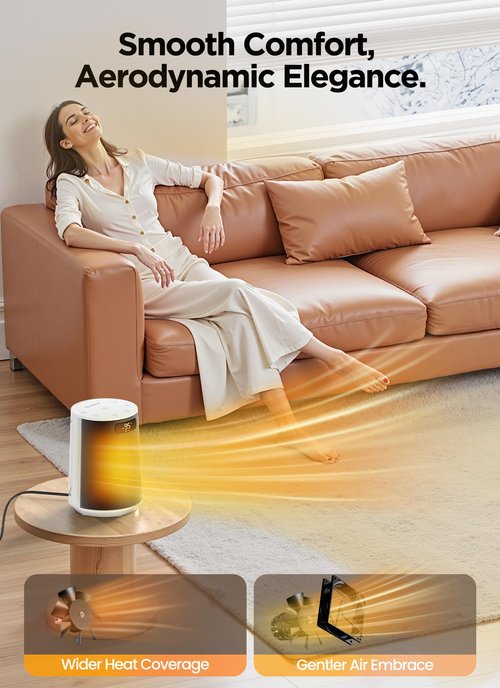 GiveBest Space Heater, Electric Portable Heaters for Indoor Use with Thermostat and Remote, 70°Oscillation, Digital Display, 12H Timer, 1500W PTC Ceramic Fast Safety Heat for Office Bedroom, White