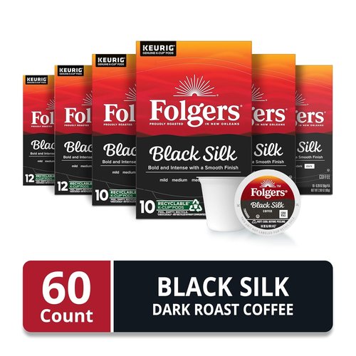 Folgers Black Silk Coffee - Dark Roast Keurig K-Cup Pods | 10 Count Box (Pack of 6)