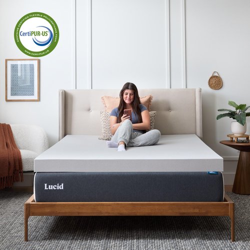 Lucid 4 Inch Bamboo Charcoal Infused Memory Foam Mattress Topper - Queen Size – Moisture and Odor Control - Ventilated - Ultra Plush Feel, Pressure-Relief Bed Topper – CertiPur Certified