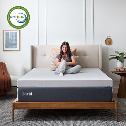 Lucid 4 Inch Bamboo Charcoal Infused Memory Foam Mattress Topper - Queen Size – Moisture and Odor Control - Ventilated - Ultra Plush Feel, Pressure-Relief Bed Topper – CertiPur Certified
