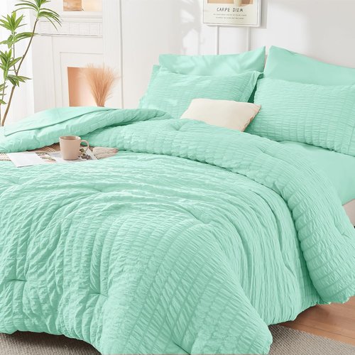 HYMOKEGE Mint Green Full Size Comforter Set - 7-Piece All-Season Luxury Bedding in a Bag