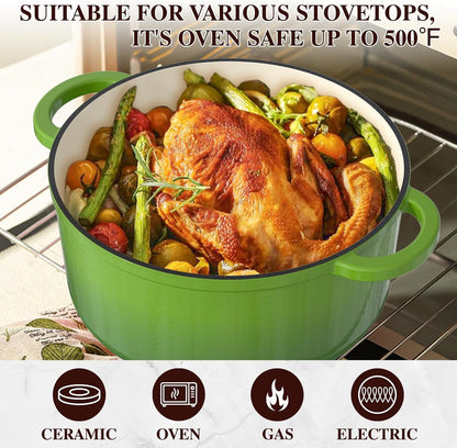 Umite Chef 5QT Enameled Cast Iron Dutch Oven - Heavy-Duty Cookware for Baking, Braising & Roasting | Green