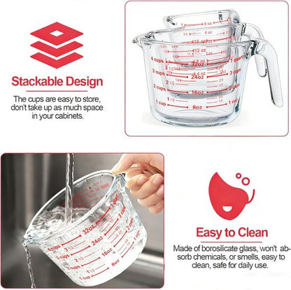 M MCIRCO Glass Measuring Cups Set - 6 Pcs with Lids | 1-Cup, 2-Cup, 4-Cup Nesting Jugs for Kitchen
