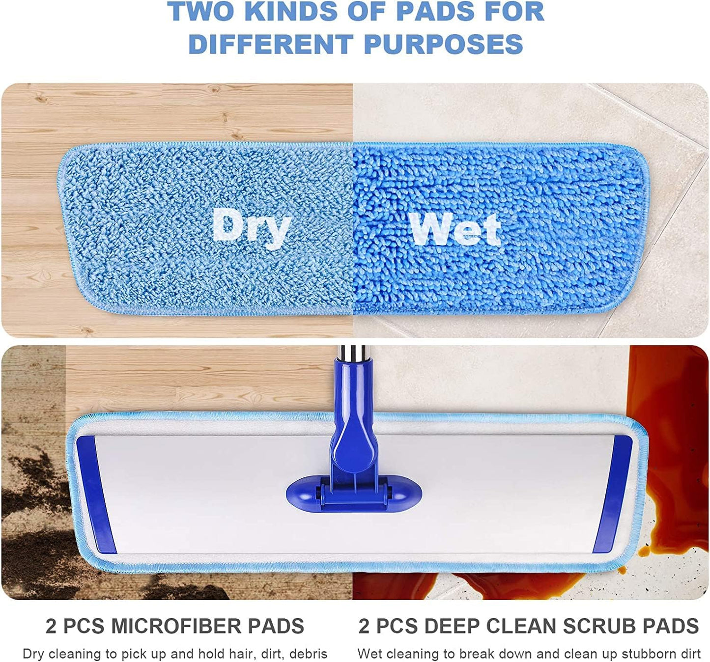 Skiennix 18" Microfiber Mop - Professional Floor Cleaning with Stainless Steel Handle & 4 Washable Pads
