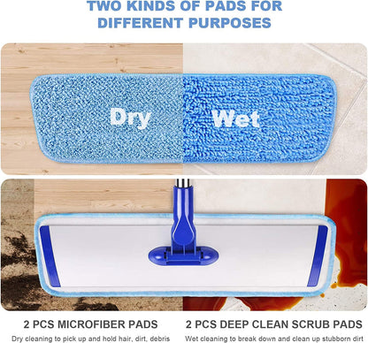 Skiennix 18" Microfiber Mop - Professional Floor Cleaning with Stainless Steel Handle & 4 Washable Pads