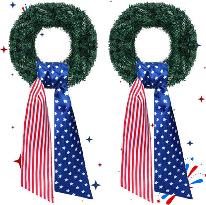 Skiennix 4th of July Patriotic Sash - Reversible Wreath Scarf for Festive Outdoor Decor | 2 Pcs