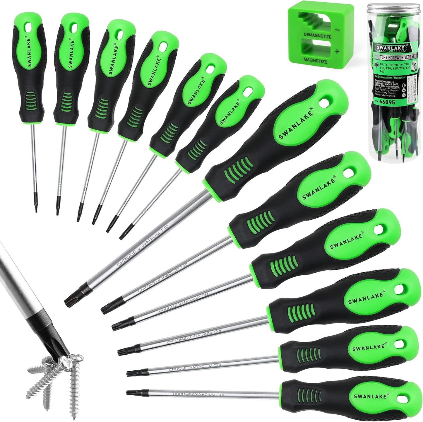 SWANLAKE Magnetic Torx Screwdriver Set - 13-Piece Star Screwdriver Set T5 to T40