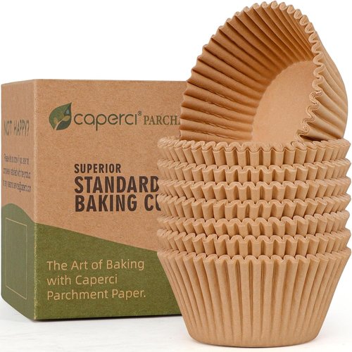 Caperci Parchment Cupcake Liners - 225pcs Standard Muffin Cups with Greaseproof, Non-Stick Design (Natural)