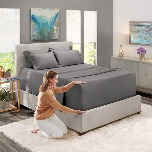 Hearth & Harbor Queen Sheet Set - Extra Deep Pocket for 18-24 Inch Mattresses - 6 Piece Grey Set