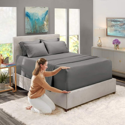 Hearth & Harbor Queen Sheet Set - Extra Deep Pocket for 18-24 Inch Mattresses - 6 Piece Grey Set